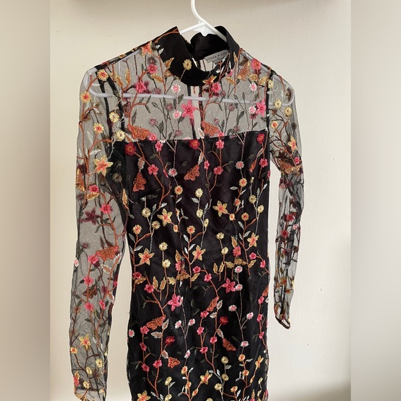 Revolve Donna Mizani Bettie Dress Black Embroidered Floral Mockneck (XSmall) - Picture 5 of 10